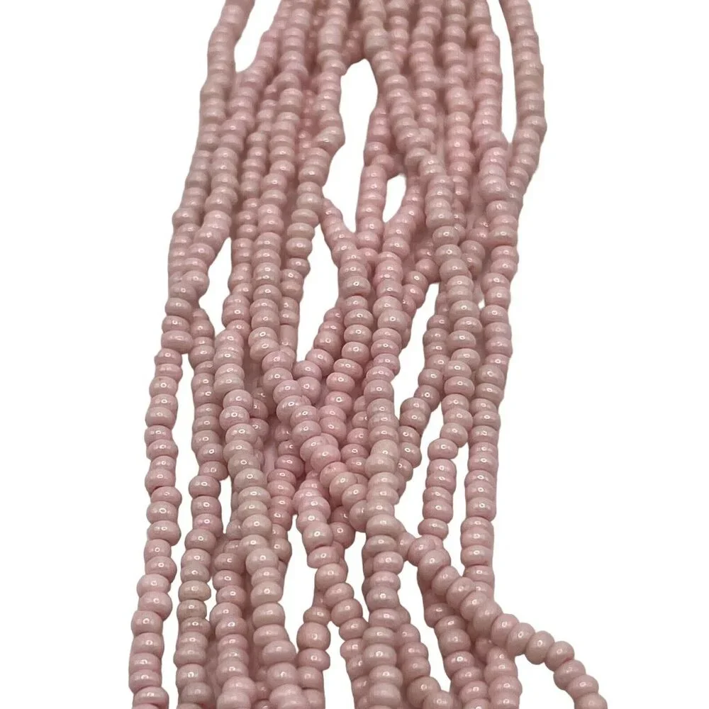 VTG Pink Seed Bead Milk‎ Glass Multi Strand Braided Tassel Necklace Earring Set